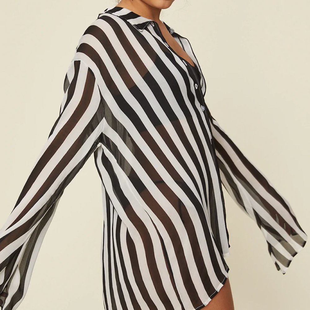 bebe Black and White Striped Casual Dress